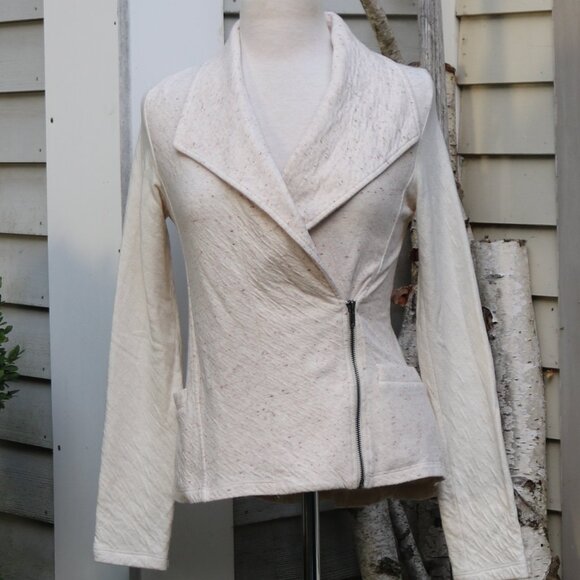 Dolan Left Coast Anthropologie Oatmeal Knit Quilted Sleeve Moto Jacket Sz SMALL - Picture 1 of 8